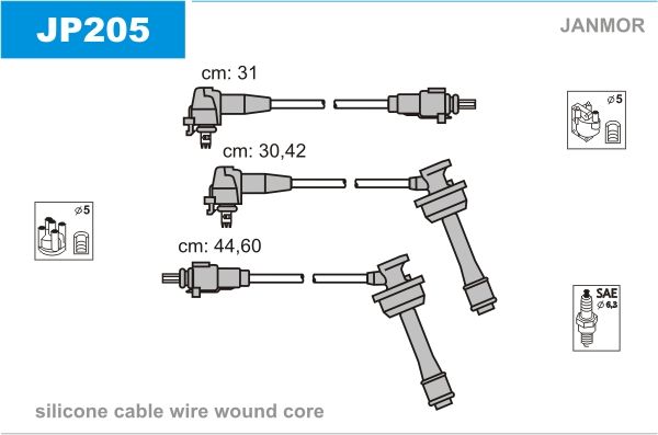 Дроти запалювання Janmor JP205 для Toyota Carina 2.0GTi / 2.0GTi 16V (3S-GE) - Фото 1
