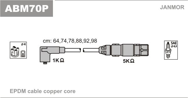 Дроти запалювання Janmor ABM70P для Ford Galaxy 2.8 V6 (AAA / AMY); Volkswagen Passat VR6 / Corrado - Фото 1