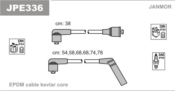 Дроти запалювання Janmor JPE336 для Mitsubishi Diamante 3.0 12V / Pajero 3.0 V6 / Sigma 3.0 V6 (6G72) - Фото 1