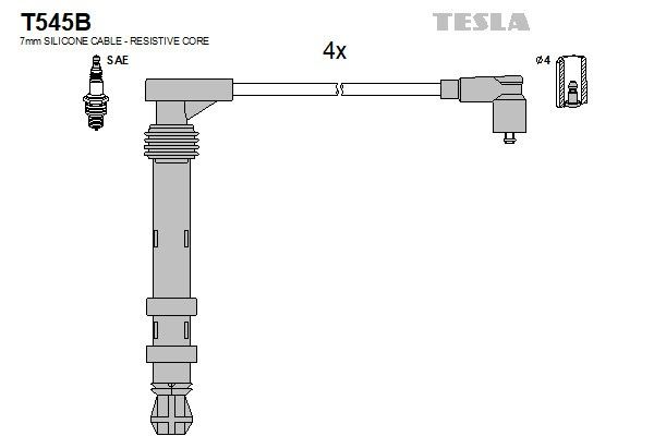 Провода зажигания Tesla T545B для Fiat Palio 1.6i 16V (178E7.000) - Фото 2