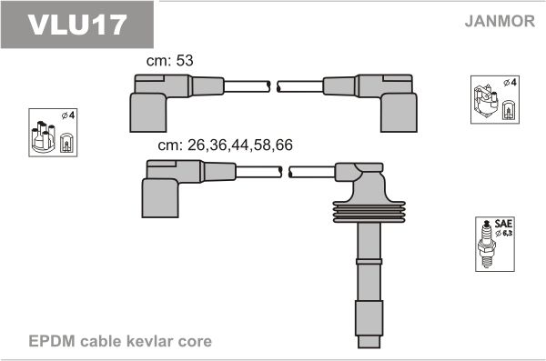 Дроти запалювання Janmor VLU17 для Renault Safrane 2.5 20V (N7U 700 / N7U 701); Volvo 850 2.0 (B 5204 F) - Фото 1