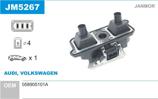 Котушка запалювання Janmor JM5267 для Audi; Volkswagen [058905101A] - Фото 2