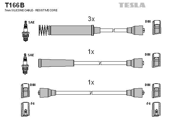 Дроти запалювання Tesla T166B для Opel Kadett (E) 1.8 / 2.0i (E18NV; S18NV; 20NE; 20SEH; 20SER; C20NE) - Фото 2