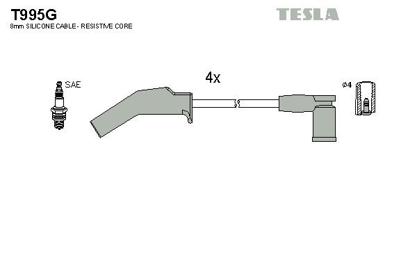 Дроти запалювання Tesla T995G для Ford Escort 1.3 (J4B; J6A) / Fiesta 1.0i / 1.3i / Ka 1.3; Mazda 121 1.3 - Фото 2