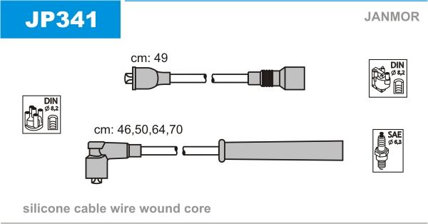 Дроти запалювання Janmor JP341 для Kia Avella 1.3 (B3) / 1.5 / Pride 1.1 (B1) / 1.3 / 1.3 16V - Фото 1
