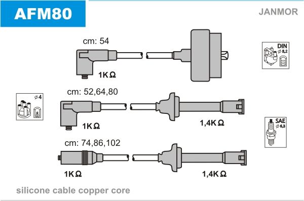 Дроти запалювання Janmor AFM80 для Alfa Romeo 164 3.0 V6 (AR06410 / AR06412 / AR06430 / AR64301) - Фото 1