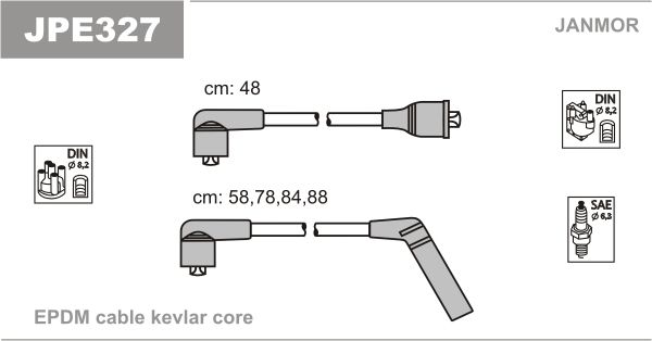 Дроти запалювання Janmor JPE327 для Mazda B-series 2.6 4WD (4G54) / 2.6 12V 4WD (G6MPV) - Фото 1