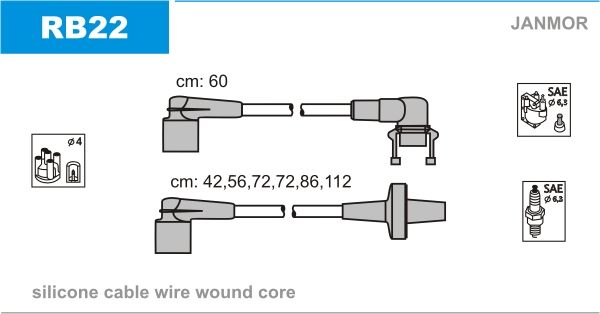 Провода зажигания JanMor RB22 для Alpine V6 2.5 Turbo (Z7U-734 / Z7U); Renault 25 2.4 V6 Turbo (Z7U) - Фото 1