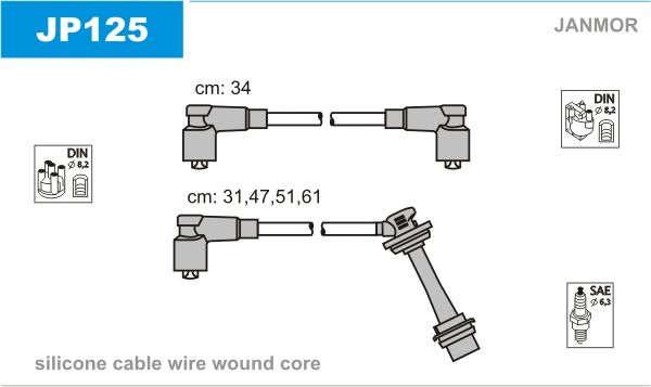 Провода зажигания Janmor JP125 для Suzuki Swift 1.3 GTi / 1.3GXi (G13B) / 1.3 (G13A) - Фото 1