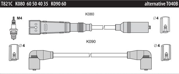 Дроти запалювання Tesla T821C для Seat Cordoba / Ibiza / Toledo; Volkswagen Golf / Passat (1.8 / 2.0) (ABS; ACC; ADZ; AGG; AAM; ADD; ANN; AEP) - Фото 2