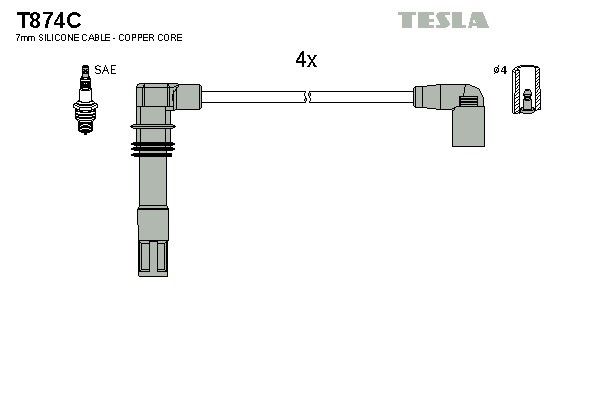 Дроти запалювання Tesla T874C для VAG (1.4 / 1.4 16V / 1.6 16V)(AUA; BBY; AFK; AQQ; AUB; APE; AUA; AUS; AZD; BCB; BCA; AXP; AHW) - Фото 2