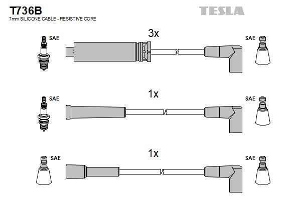 Дроти запалювання Tesla T736B для Daewoo Nexia 1.5 (G15MF) - Фото 2