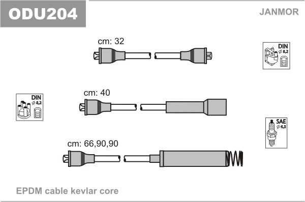 Провода зажигания Janmor ODU204 для Opel Kadett (D) 1.2 (12 N) / 1.2 S (12 S) / 1.3 S (13 S) / Kadett - Фото 1