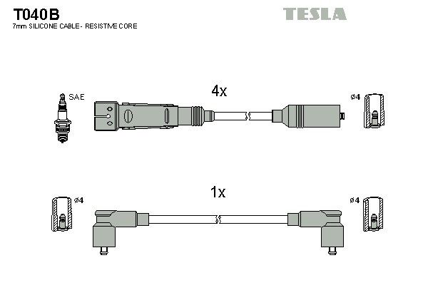 Провода зажигания Tesla T040B для Seat Cordoba / Ibiza / Toledo; Volkswagen Golf / Passat (1.8 / 2.0) (ABS; ACC; ADZ; AGG; AAM; ADD; ANN; AEP) - Фото 2