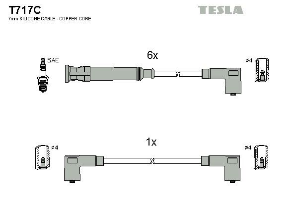 Дроти запалювання Tesla T717C для BMW 3-series (E21; E30)(320 / 320i / 323i) / 5-series (E28)(520i) - Фото 2