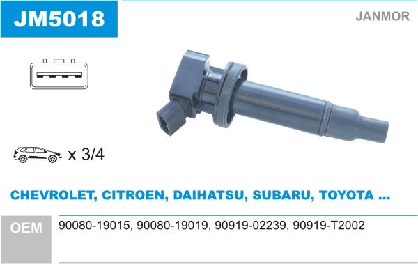 Катушка зажигания Janmor JM5018 для Chevrolet; Citroen; Daihatsu; Subaru; Toyota [90080-19015; 90080-19019; 90919-02239] - Фото 2