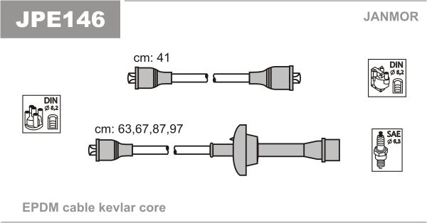 Провода зажигания Janmor JPE146 для Toyota Carina 1.6 (2T / 2TB) / 1.8; Daihatsu Charmant 1.6 (2T) - Фото 1