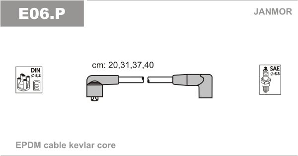 Дроти запалювання Janmor E06 для Fiat Cinquecento 0.9 (170 A1.000) / 0.9i.e. (1170 A1.046) - Фото 1