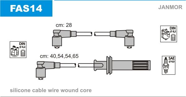 Дроти запалювання Janmor FAS14 для Fiat Tempra 1.6.e. (159 B9.000) / Tipo 1.8.e. 16V Sport - Фото 1
