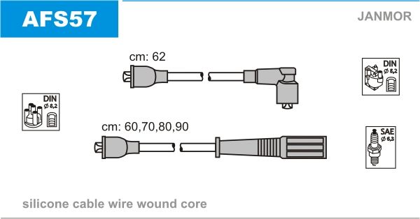 Дроти запалювання Janmor AFS57 для Alfa Romeo 75 1.8 Turboi.e. (AR06158) / 2.0 (AR06212) / 90 2.0 - Фото 1