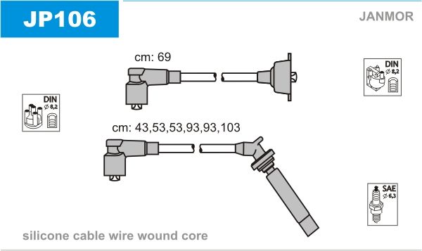 Дроти запалювання Janmor JP106 для Acura Legend 2.5 (C25A1) / 2.7 (C27A1) / 2.7 24V - Фото 1