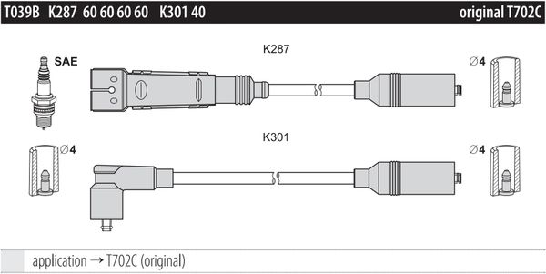 Дроти запалювання Tesla T039B для Audi 80 (B3)(ABB) / 100 (C4)(AAD; ABK) / A6 (C4)(AAE; ABK) - Фото 2