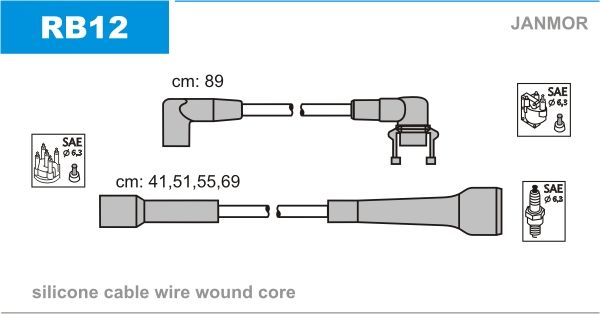 Дроти запалювання Janmor RB12 для Renault 9 1.7 (F2N 700 / F2N 704 / F2N 708 / F2N 710 / F2N 798) / 11 1.7 - Фото 1