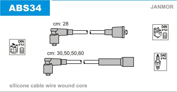 Дроти запалювання Janmor ABS34 для Volkswagen Derby 0.9 / 1.1 / 1.3 (HA / HB / HH / HK) / Golf 1.0 / 1.3 / 1.6 / Passat - Фото 1
