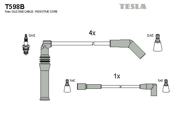 Провода зажигания Tesla T598B для Citroen BX 1.9GTi; Peugeot 309 / 405 (1.9) (DFW; RFT; D6C) - Фото 2