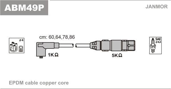 Дроти запалювання Janmor ABM49P для Audi A3 1.6; Volkswagen Bora 2.0 / Caddy 2.0 / Golf 2.0 - Фото 1