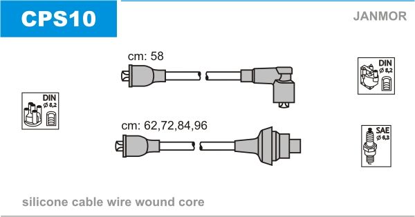 Дроти запалювання Janmor CPS10 для Citroen Visa 1.6 GTI (XU5J - 180A / B6D); Peugeot 305 1.6 (B1A) - Фото 1