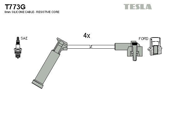 Дроти запалювання Tesla T773G для Ford Fiesta 1.25 / Puma (1.4 / 1.7); Mazda 121 1.25 (DHA; FHD; MHA; DHF) - Фото 2