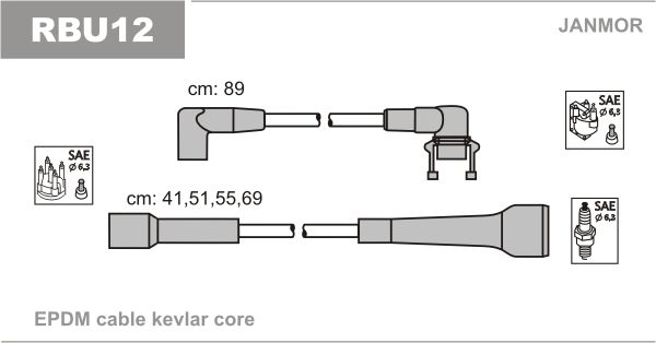 Провода зажигания Janmor RBU12 для Renault 9 1.7 (F2N 700 / F2N 704 / F2N 708 / F2N 710 / F2N 798) / 11 1.7 - Фото 1