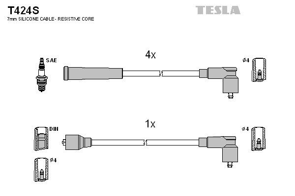 Дроти запалювання Tesla T424S для Wartburg 353 (1.3) (4VO7,2; 7,5GRF) - Фото 2