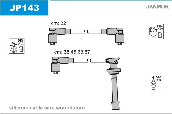 Дроти запалювання Janmor JP143 для Infiniti G20 2.0; Nissan 200 2.0 16V Turbo (SR20DET) / 100NX 2.0 - Фото 1