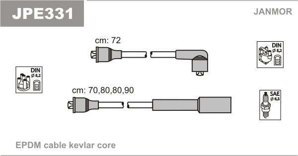 Дроти запалювання Janmor JPE331 для Mitsubishi Lancer 1.2 / 1.2GLX (4G11) / 1.4GLX (4G12); Nissan - Фото 1