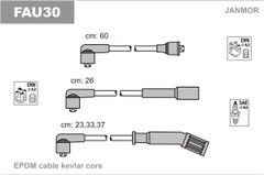 Дроти запалювання Janmor FAU30 для Autobianchi Y10 1.3.e. GT (146A5.046 / 156B.000); Lancia Y10