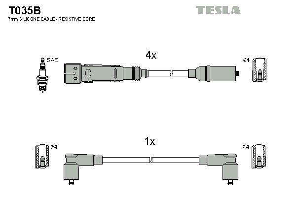 Провода зажигания Tesla T035B для Seat Cordoba / Ibiza / Toledo; Volkswagen Caddy / Corrado / Golf / Jetta / Passat / Polo / Scirocco (1.6 / 1.8) (AAU; ABN; DTA; ABS) - Фото 2