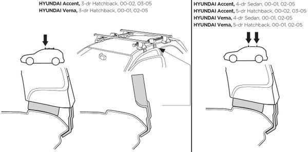 Монтажний комплект Thule 1186 для Hyundai Accent (mkII)(седан и хетчбек) 1999-2005 - Фото 2