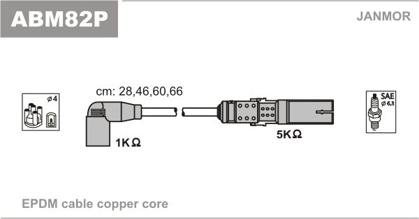 Дроти запалювання Janmor ABM82P для Audi A3 1.6 (CMXA); Seat Altea 1.6 / Cordoba 1.6 / 2.0 / Ibiza - Фото 1