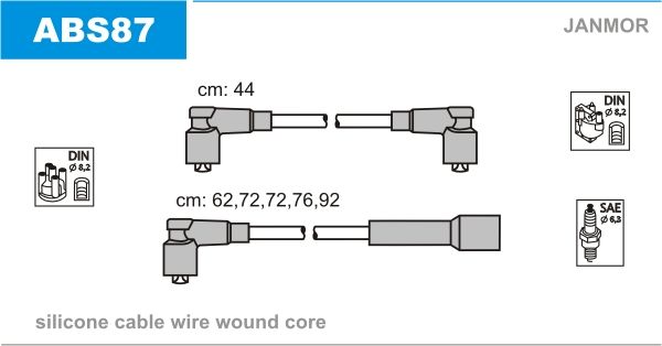 Дроти запалювання Janmor ABS87 для Audi 80 1.9 (WN) / 2.0 (JS) / 100 1.9 (WH) / Coupe 1.9 (WN) - Фото 1