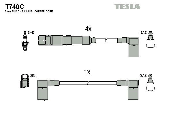 Дроти запалювання Tesla T740C для Mercedes-Benz 123 (W123) / 124 (W124) / 190 (W201) / G-Class (W463) (2.0 / 2.3) - Фото 2