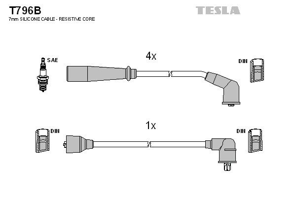 Дроти запалювання Tesla T796B для Kia Sephia 1.5 / 1.5i / 1.6 / 1.6i (B5) - Фото 2