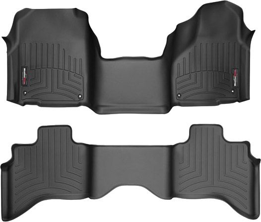 Коврики Weathertech Black для Dodge Ram (quad cab)(mkIV)(4 fixing hooks)(no 4x4 shifter)(with Armrest Console) 2012-2018 - Фото 1