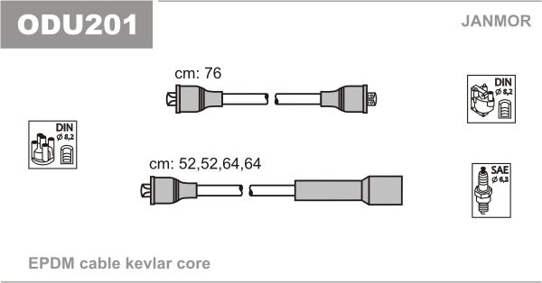 Дроти запалювання Janmor ODU201 для Opel Corsa (A) 1.0 (10 S) / 1.2 (12 NC / E 12 GV) / Kadett (D) 1.2S - Фото 1