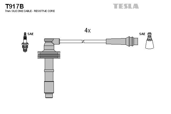 Провода зажигания Tesla T917B для Renault Laguna / Safrane (2.0)(N7Q700); Volvo S40 / V40 (1.6 / 1.8 / 1.9 / 2.0) (B4164; B4184; B4204) - Фото 2