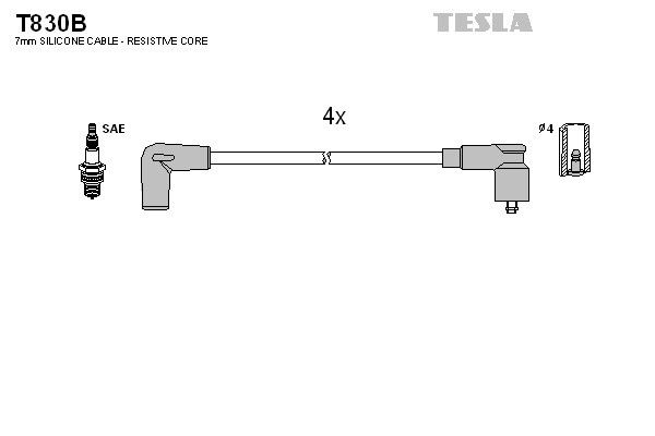 Провода зажигания Tesla T830B для Fiat Punto 1.6 (176A9.000); Lancia Dedra 1.6 (159B9.000) - Фото 2