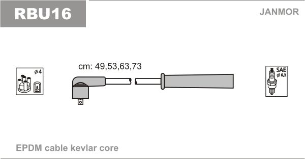 Дроти запалювання Janmor RBU16 для Renault Clio 1.2 (D7F 730) / Kangoo 1.2; Dacia SuperNova 1.4 - Фото 1