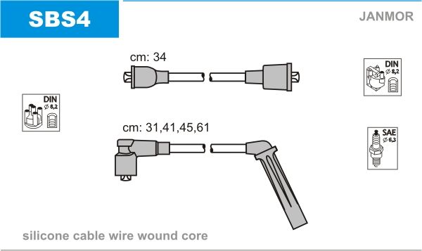 Дроти запалювання Janmor SBS4 для Saab 900 2.0 Turbo 16S (B202XL) / 2.1 16V (B212I) - Фото 1