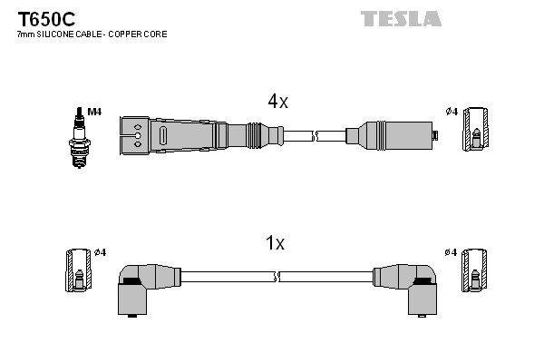 Дроти запалювання Tesla T650C для Seat Cordoba / Ibiza / Toledo; Volkswagen Caddy / Corrado / Golf / Jetta / Passat / Polo / Scirocco (1.6 / 1.8) (AAU; ABN; DTA; ABS) - Фото 2